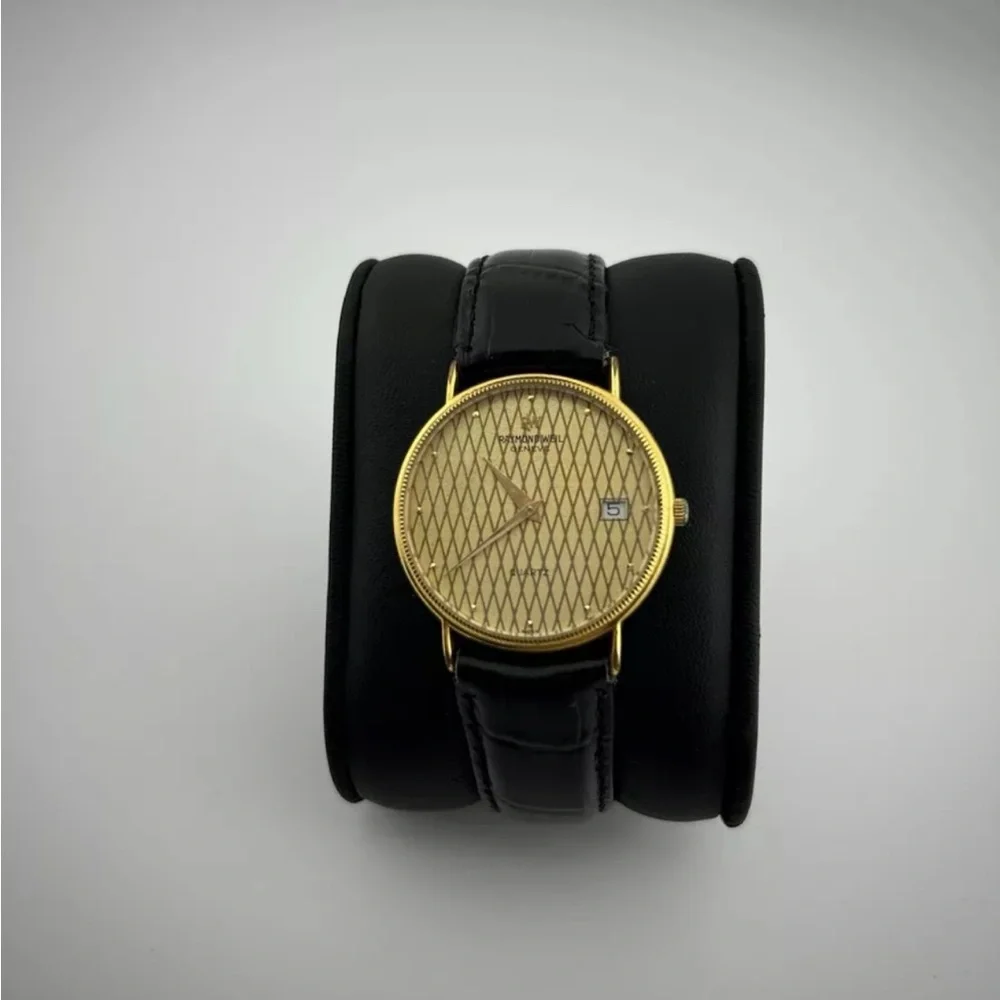 Raymond Weil 18K Yellow Gold Plated Criss Cross Dial Watch 5514 #56 works